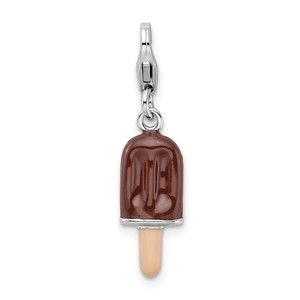 925 Sterling Silver Polished 3-D Enameled Fudge Bar Bracelet Charm Lobster Clasp